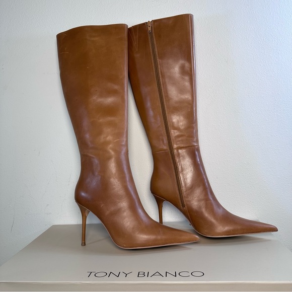 Tony Bianco Izia Boot in Whiskey brown knee high heel stiletto leather - Picture 2 of 14